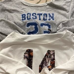 SHEIN Gray and White Off Shoulder Tops